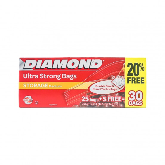 Diamond Medium Storage Bags 25s + 20%FOC 20.3cm x 17.7cm